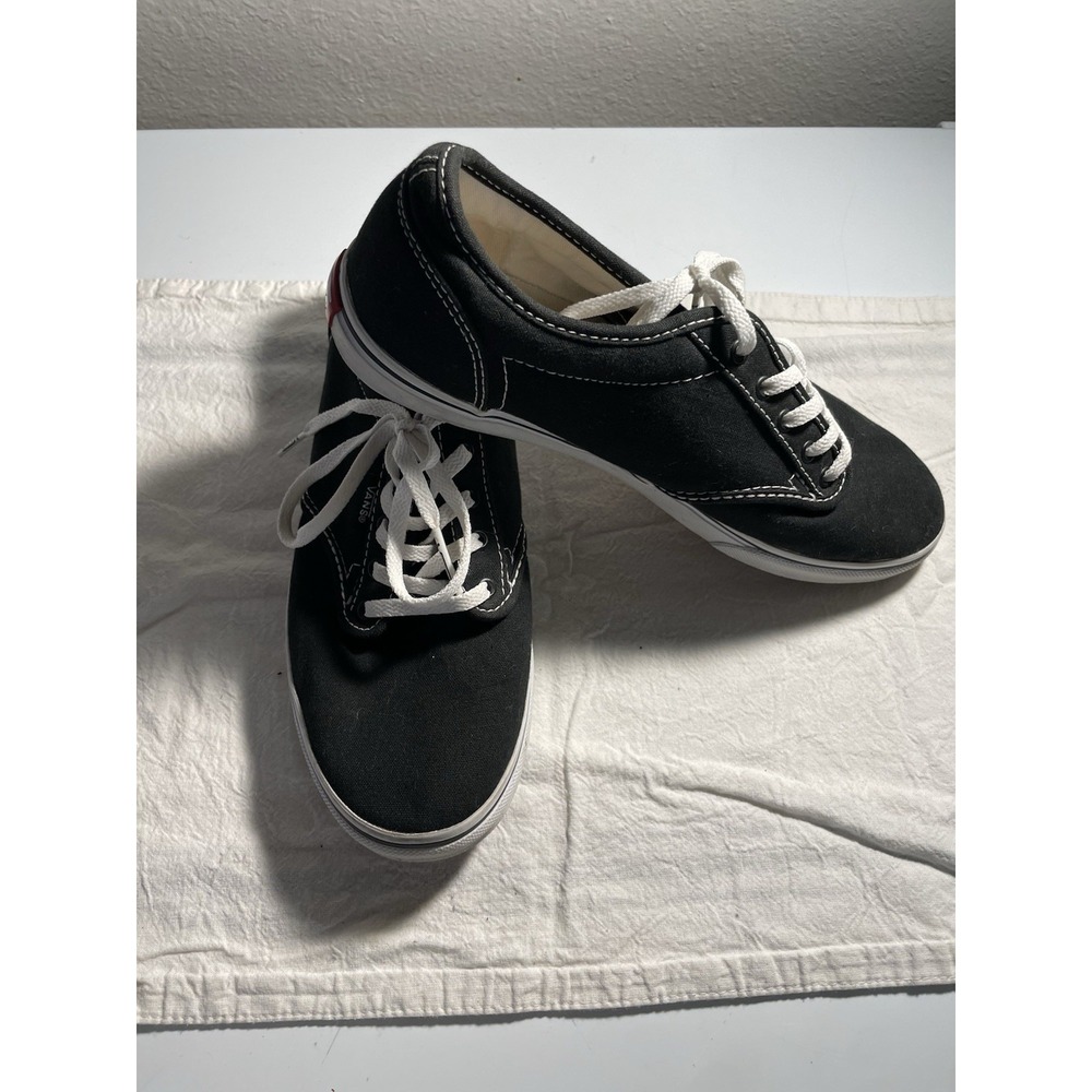 VANS Black/White Textile Low Top Sneakers Lace Up Solid Casual VN-0NJO187